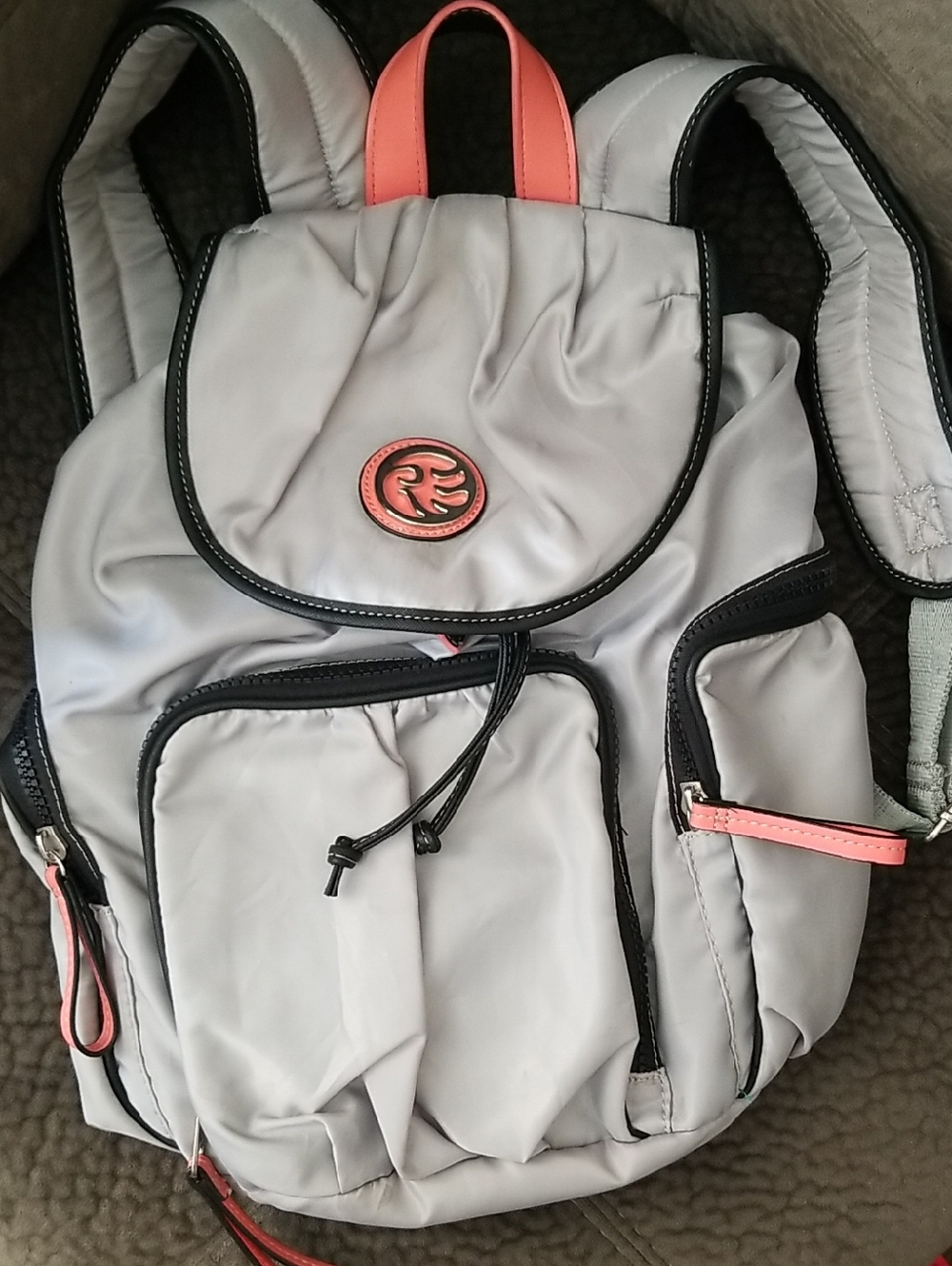 Light Gray & Coral Accent Backpack By Rare Earth by Stone Mountain